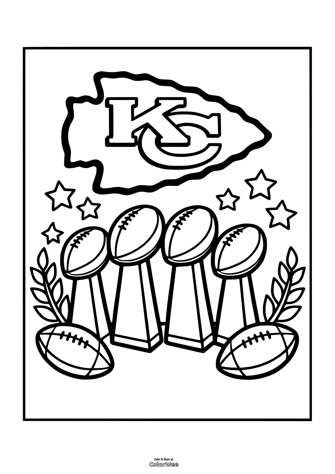 Printable KC football trophies logo coloring sheet for kids
