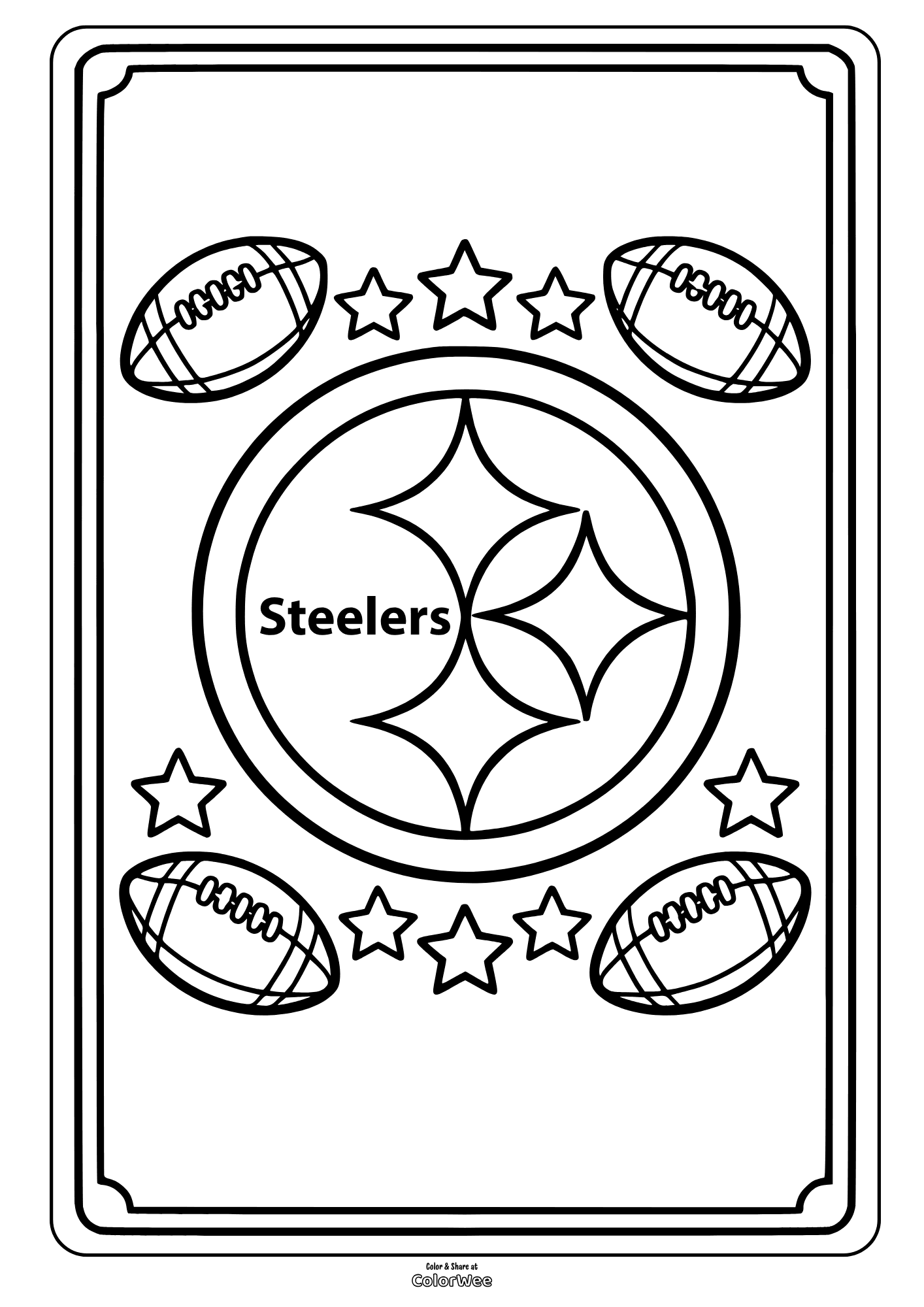 Steelers logo coloring sheet with stars and footballs
