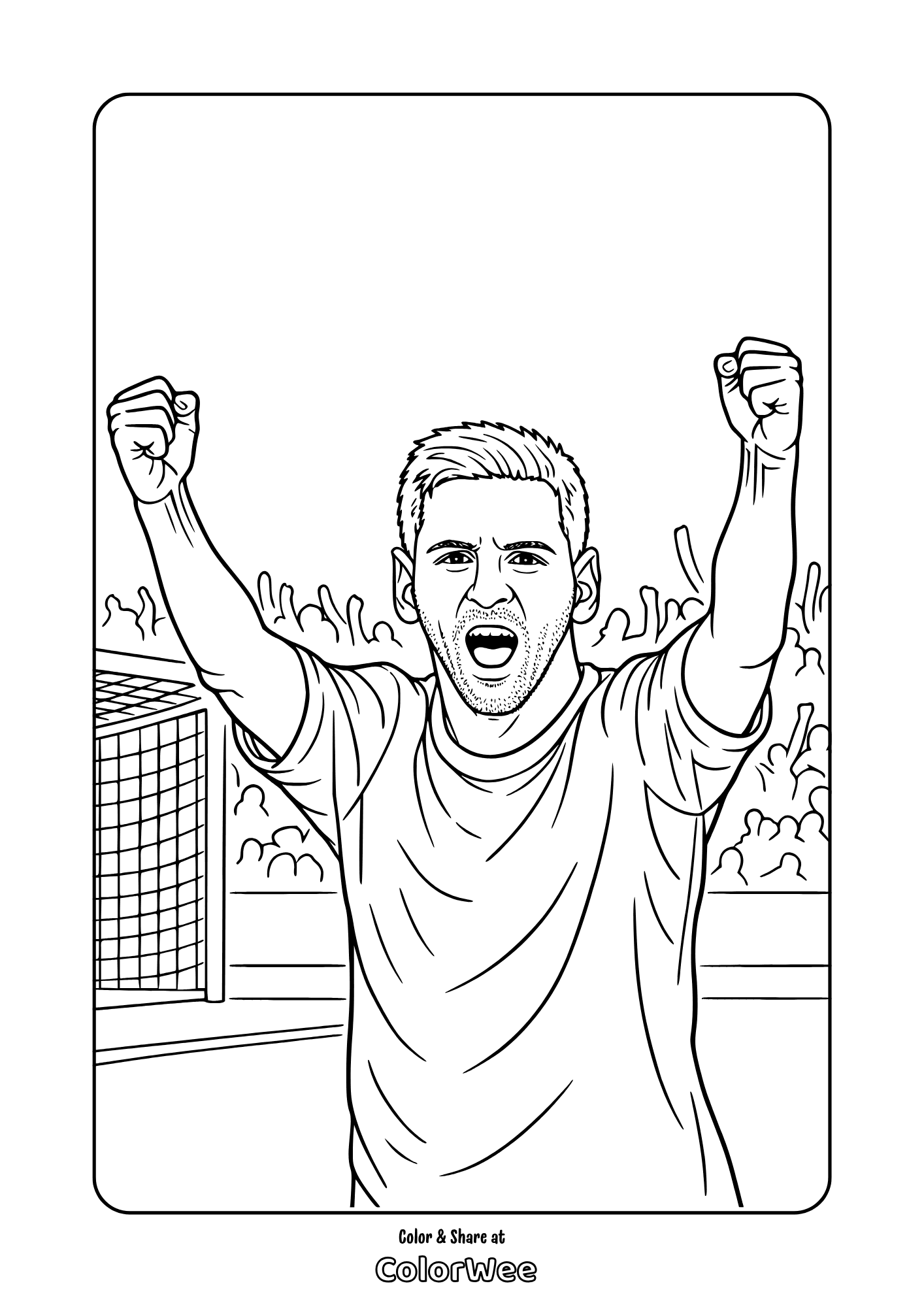Lionel Messi celebrating goal in stadium coloring page