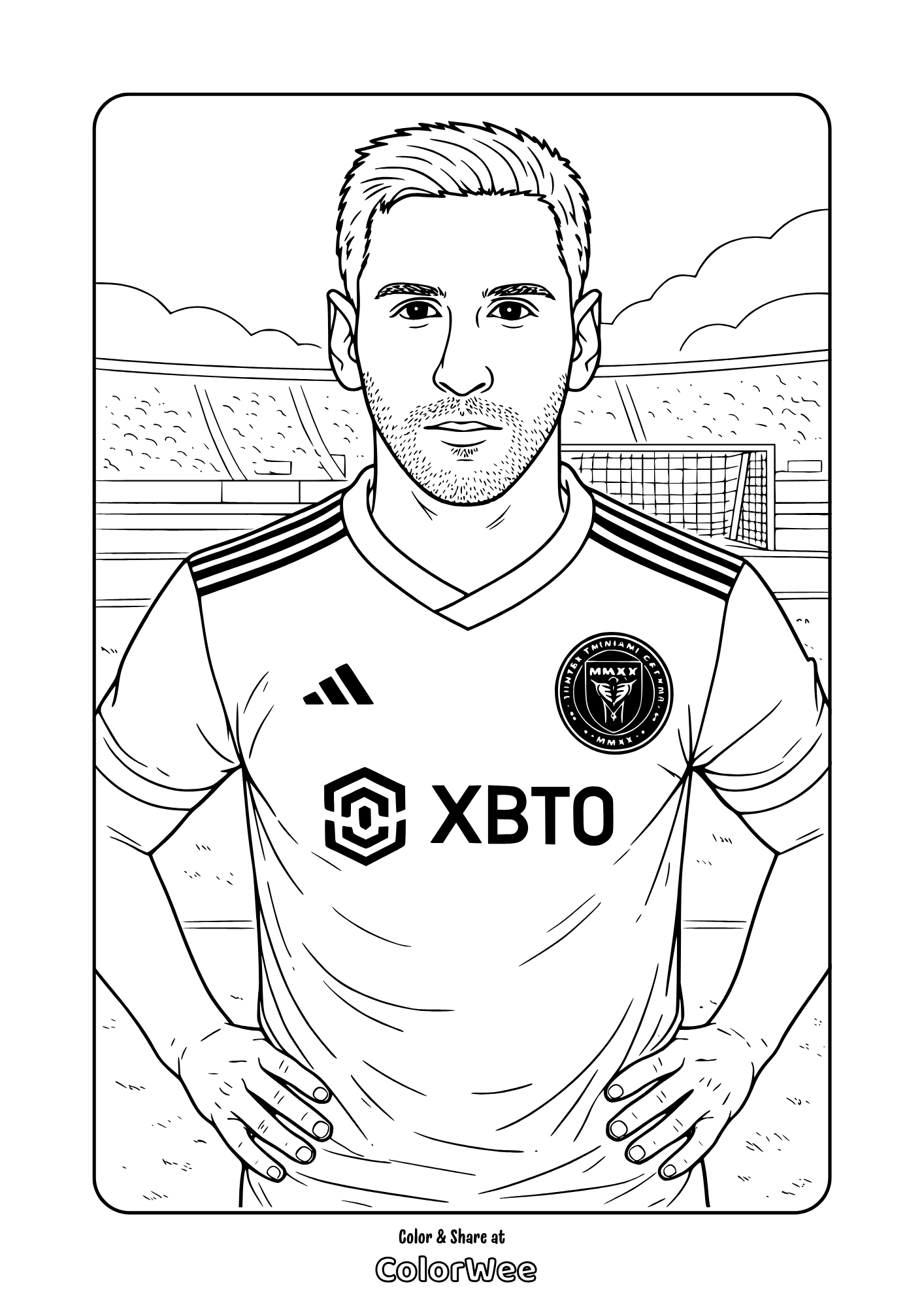 Lionel Messi in Inter Miami jersey coloring page for kids and adults