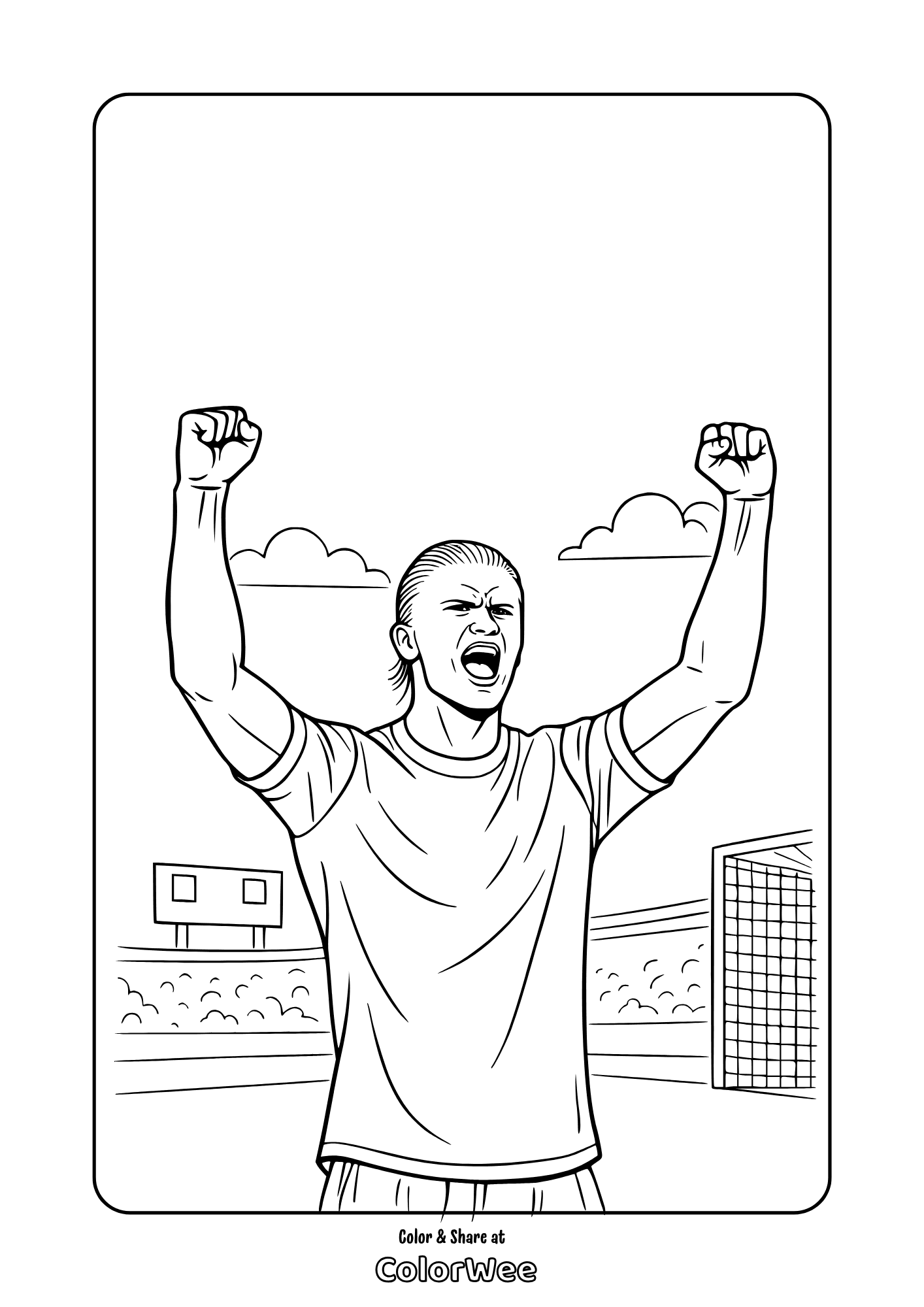 Haaland celebrating goal in stadium coloring page