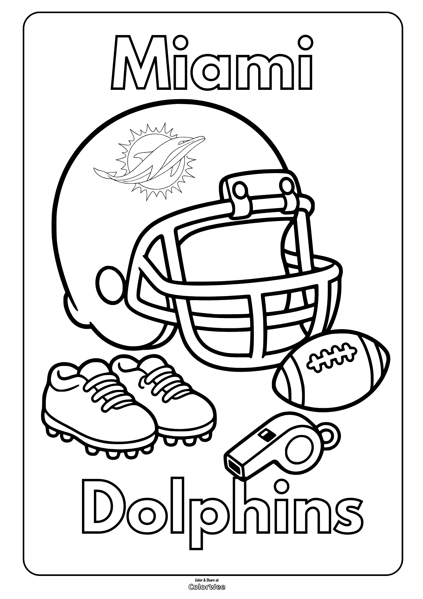 Miami Dolphins helmet and gear coloring page.