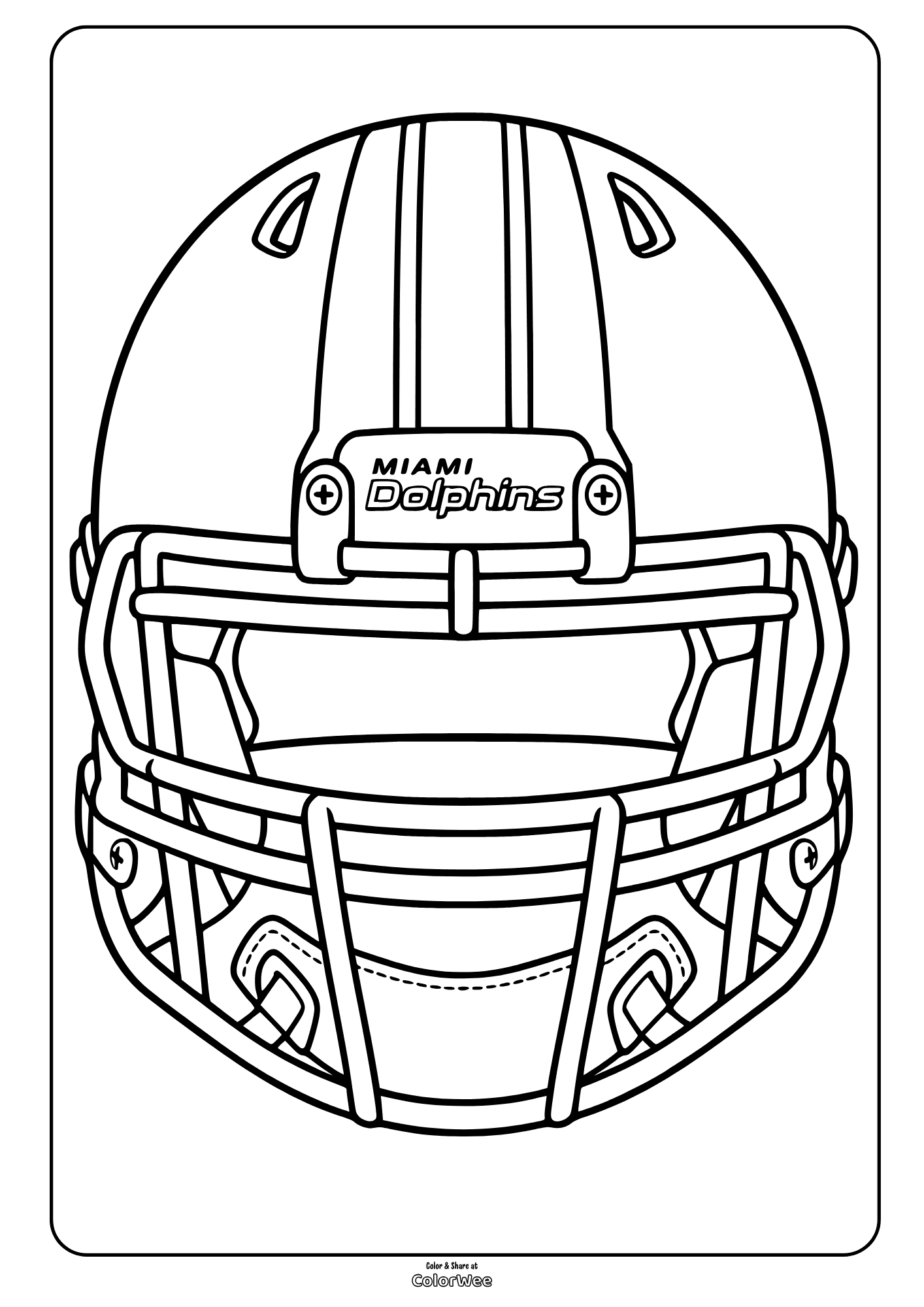 Miami Dolphins football helmet with facemask and team lettering coloring image