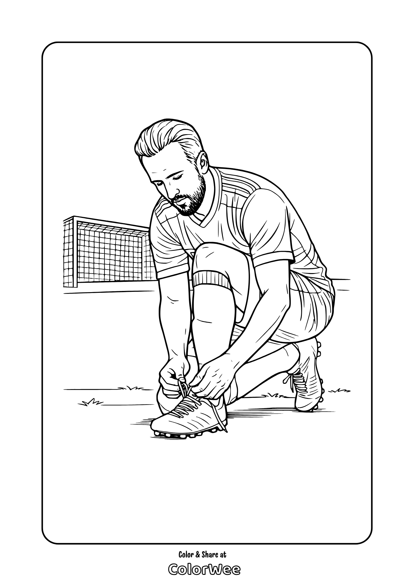 Harry Kane tying cleats by goal coloring page