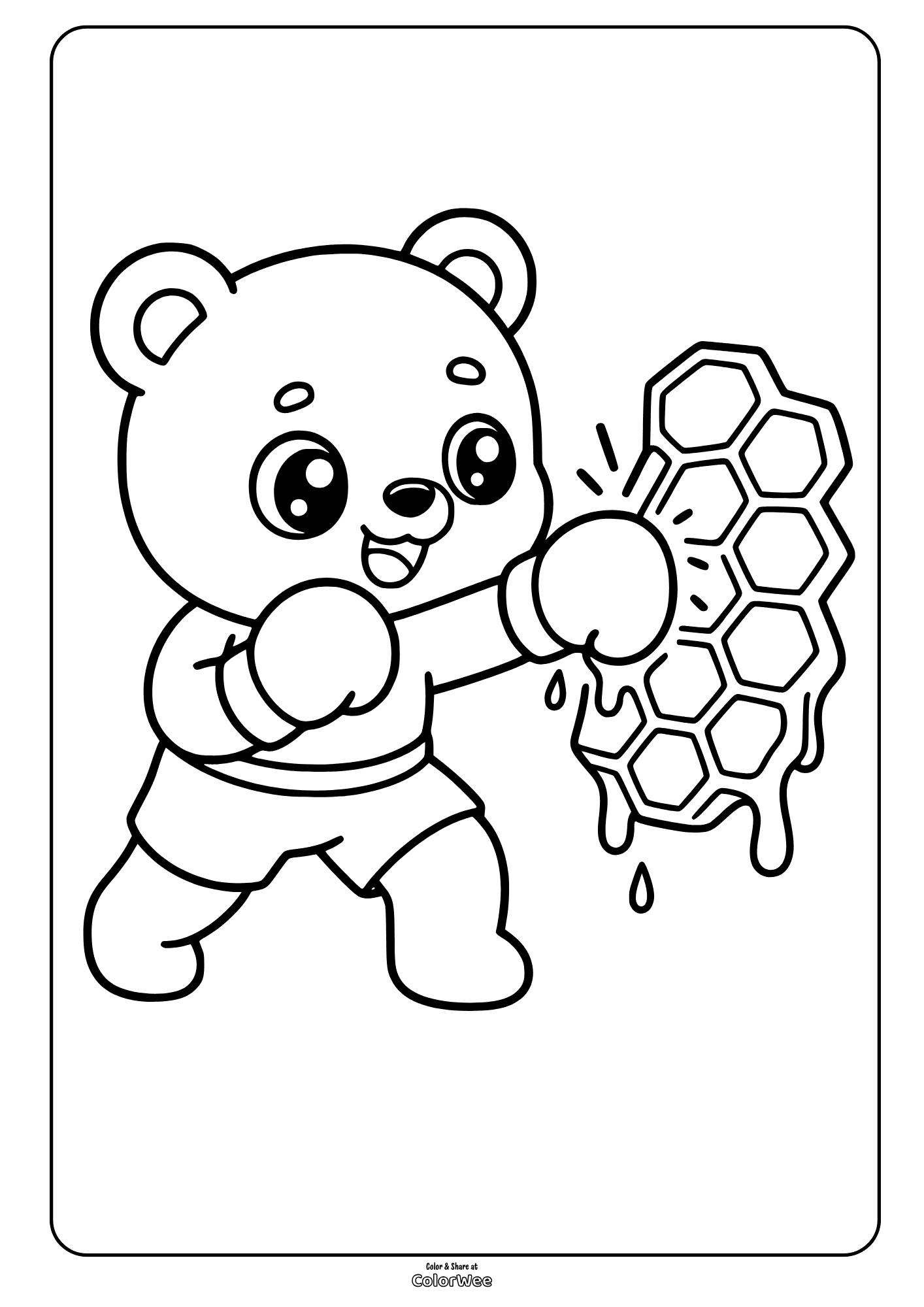 Cute bear boxing honeycomb with dripping honey coloring sheet