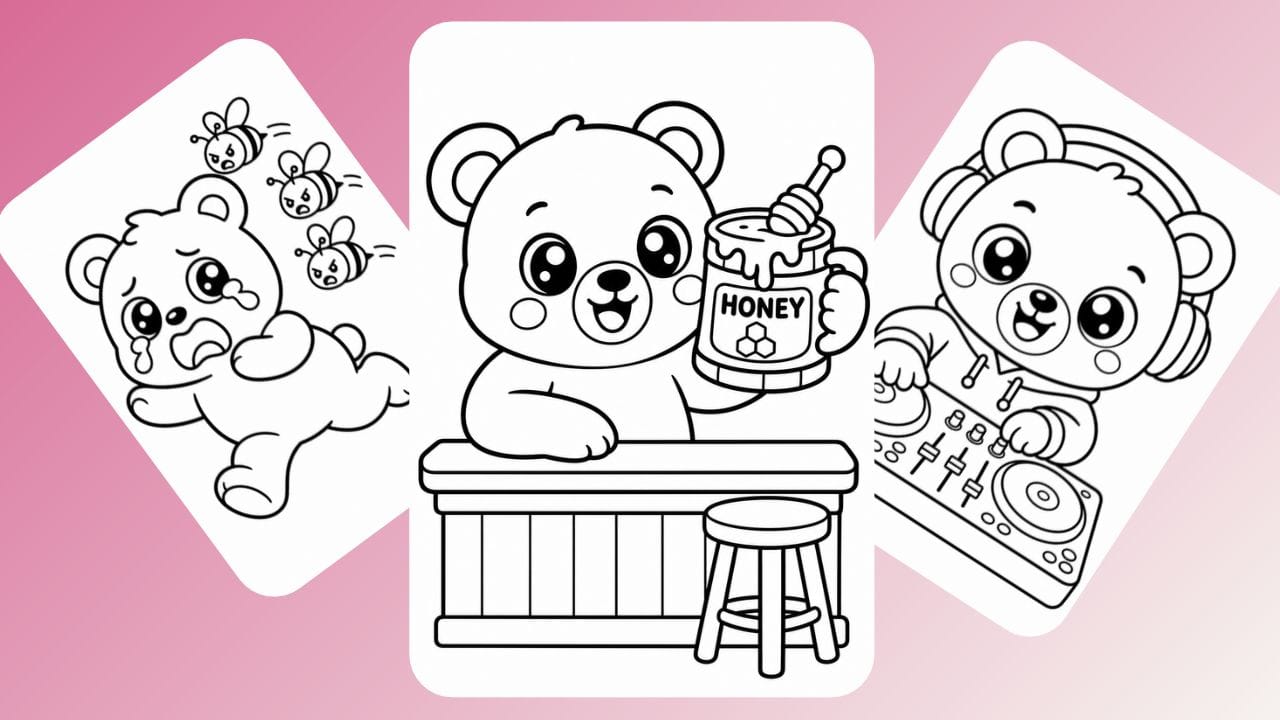 Bear coloring sheets: Cute Kawaii Printables.