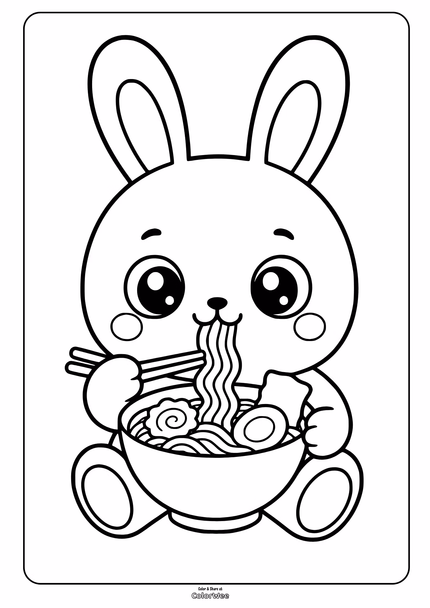 Cute bunny holding a basket of Easter eggs while wearing a striped scarf, coloring sheet