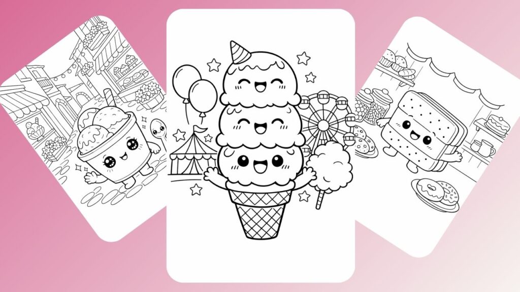 Kawaii ice cream coloring pages