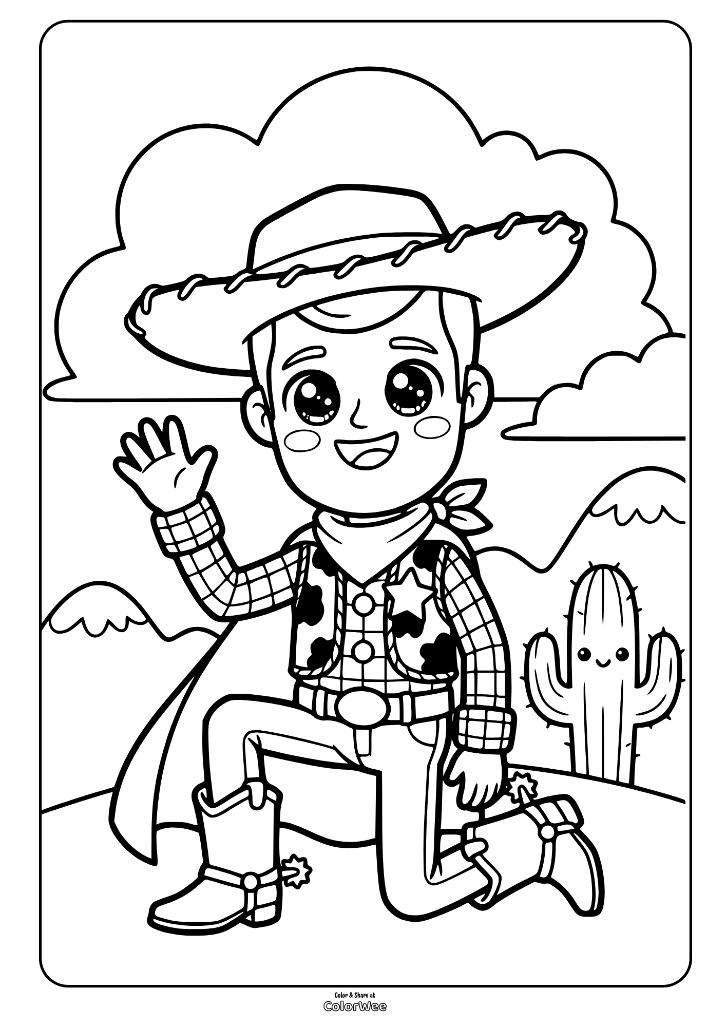Kawaii Woody from Toy Story 5 coloring page