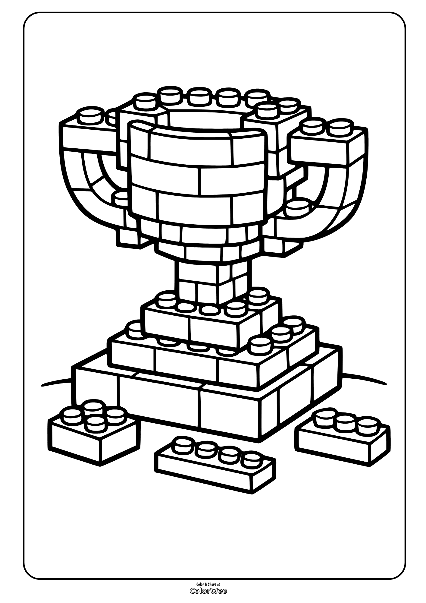 Printable building blocks trophy coloring sheet for kids