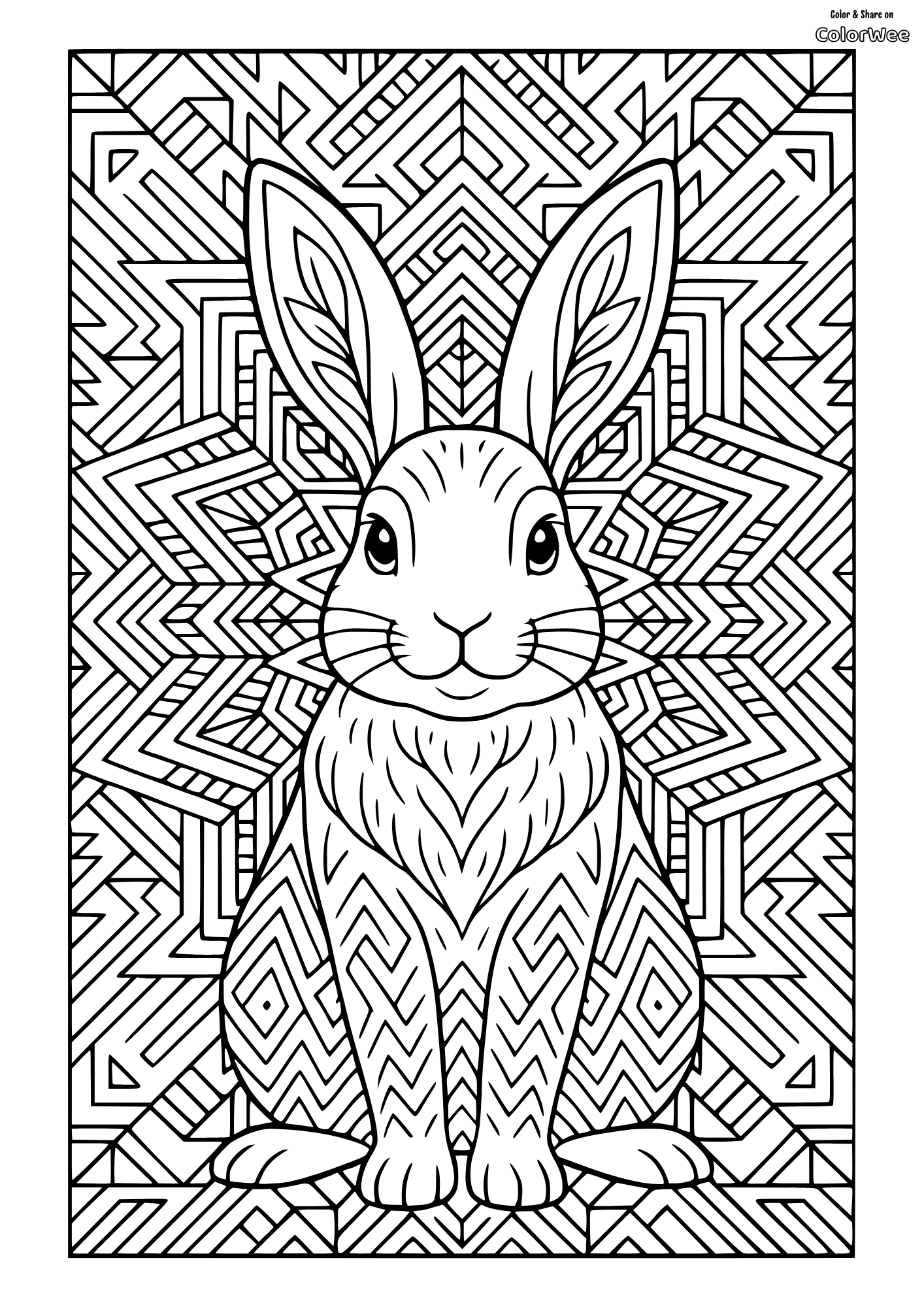 Adult rabbit mandala style coloring page