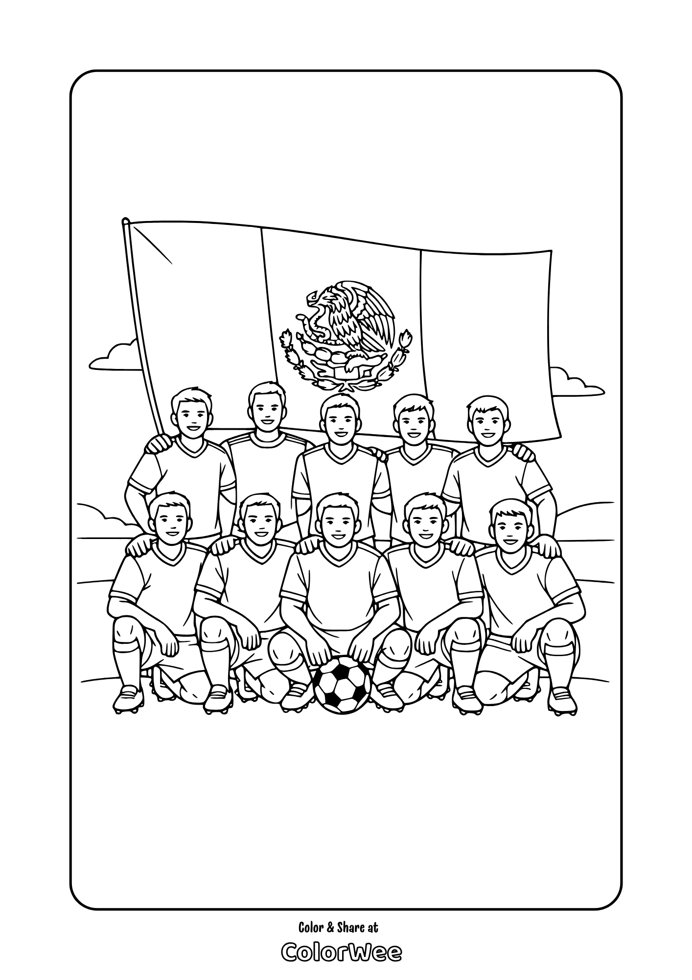 Mexico soccer team coloring sheet with flag .
