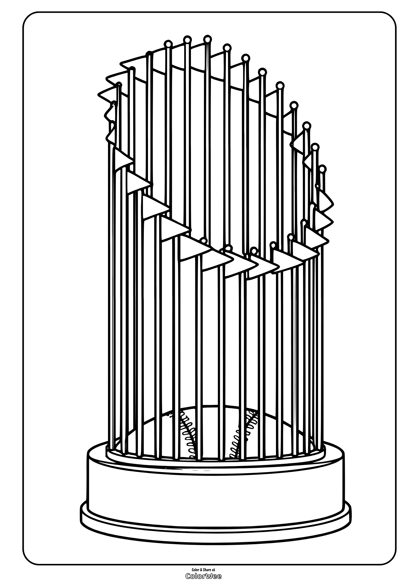 Baseball championship trophy coloring sheet for kids and adults to print