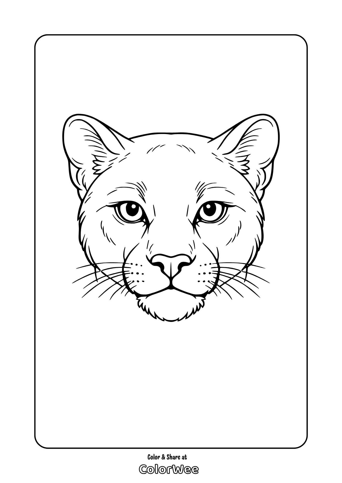 Printable cougar face coloring page for kids and adults