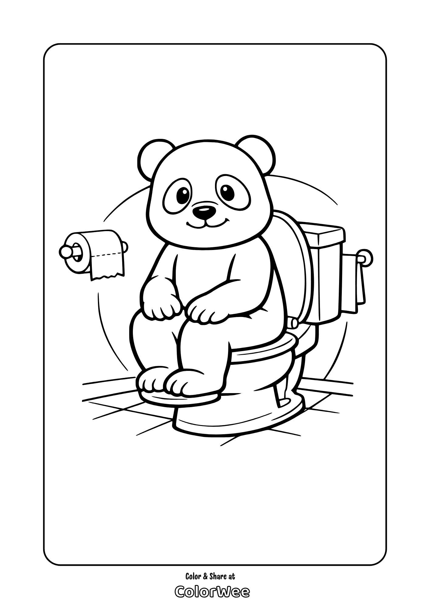 Cute panda potty training on toilet coloring page.