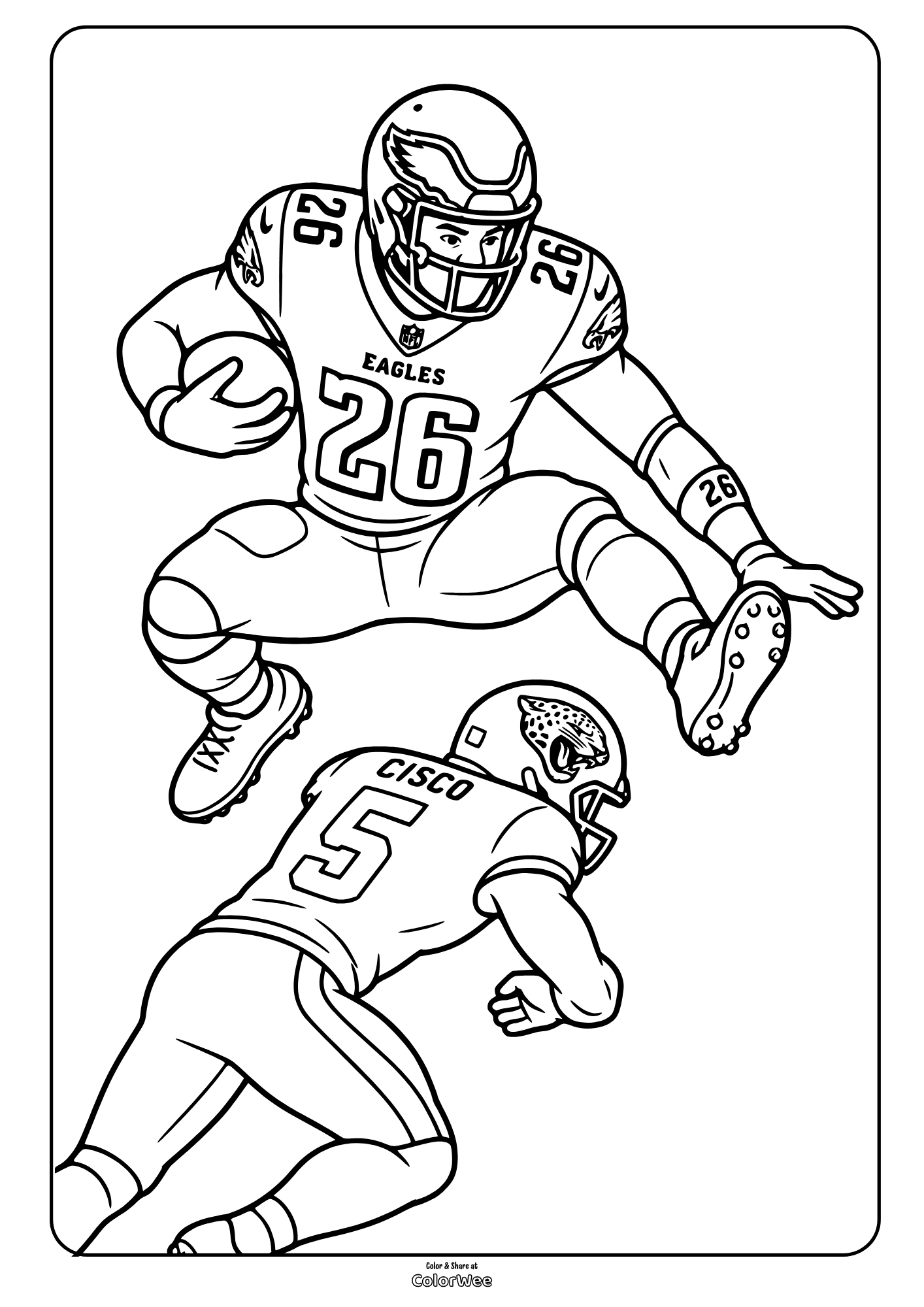Two football players collide during a tackle in this dynamic Barkley picture to color