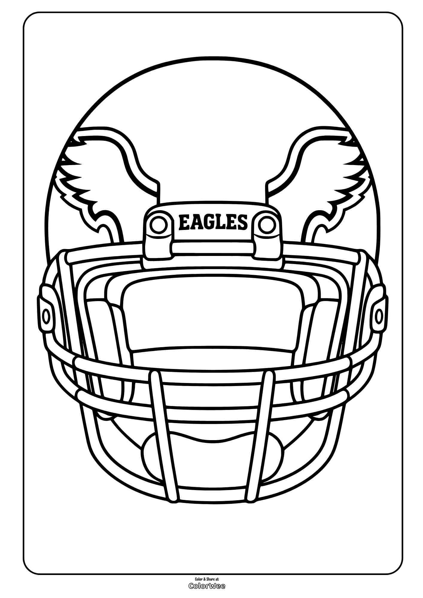 Eagles football helmet with winged sides and face mask coloring image