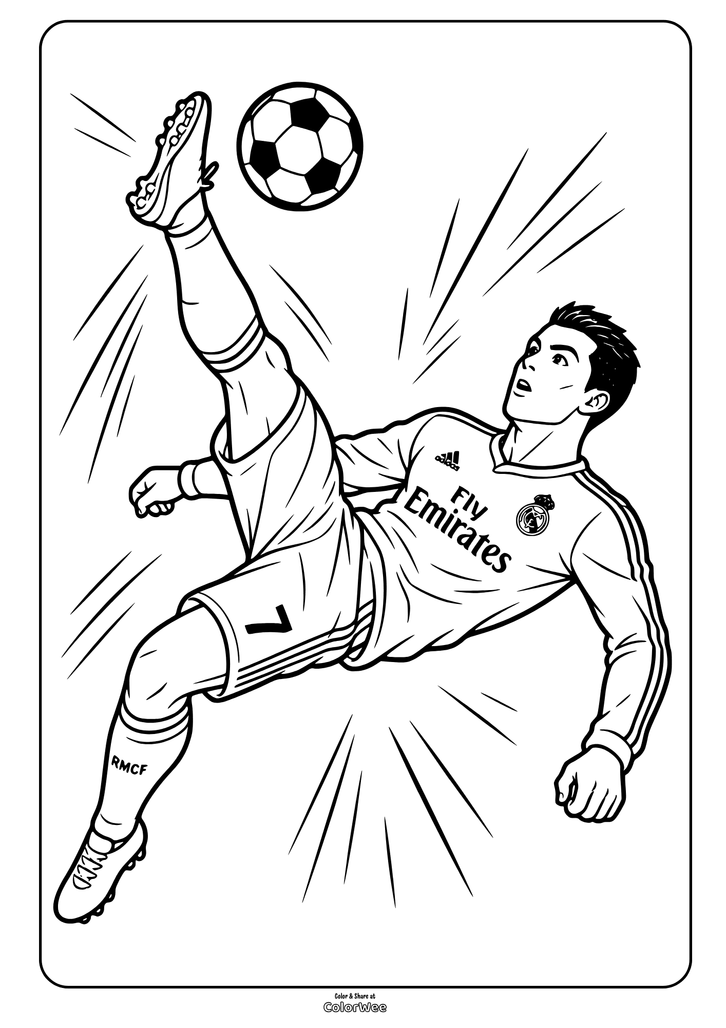 Cristiano Ronaldo bicycle kick soccer coloring sheet