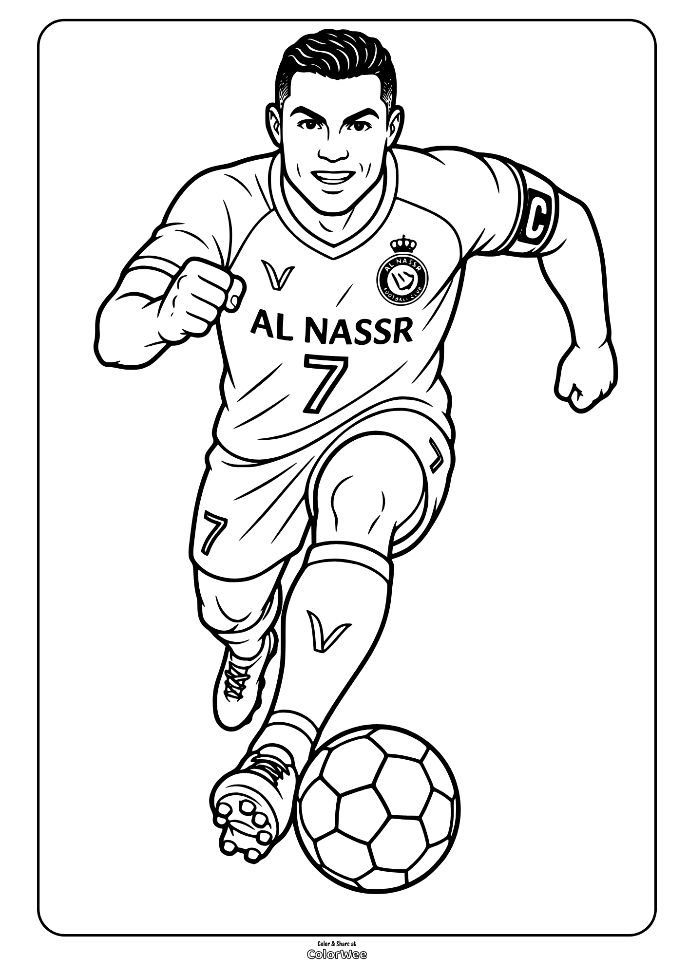 Cristiano Ronaldo Al Nassr coloring sheet with soccer ball