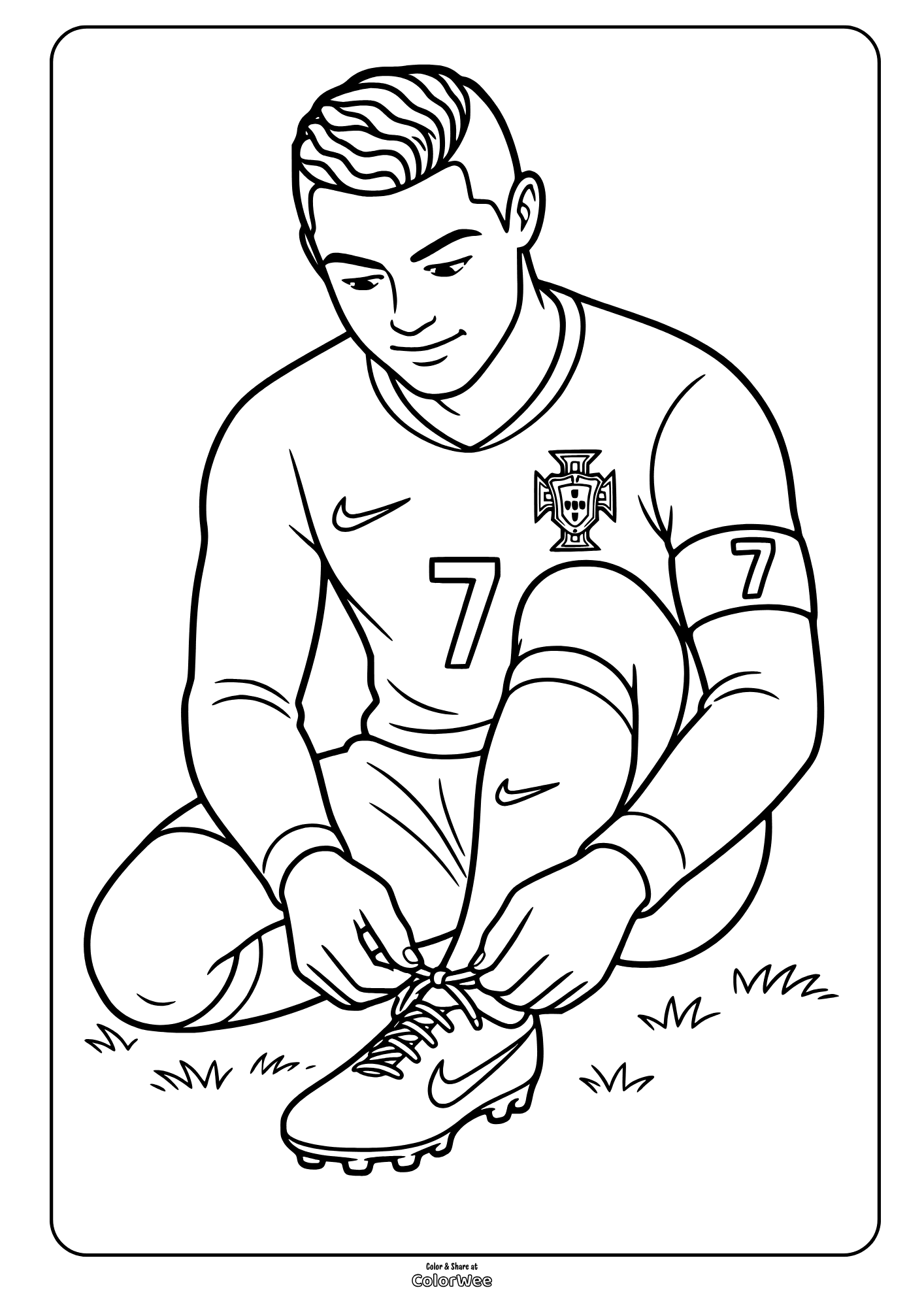 Cristiano Ronaldo coloring sheet in soccer uniform with number 7