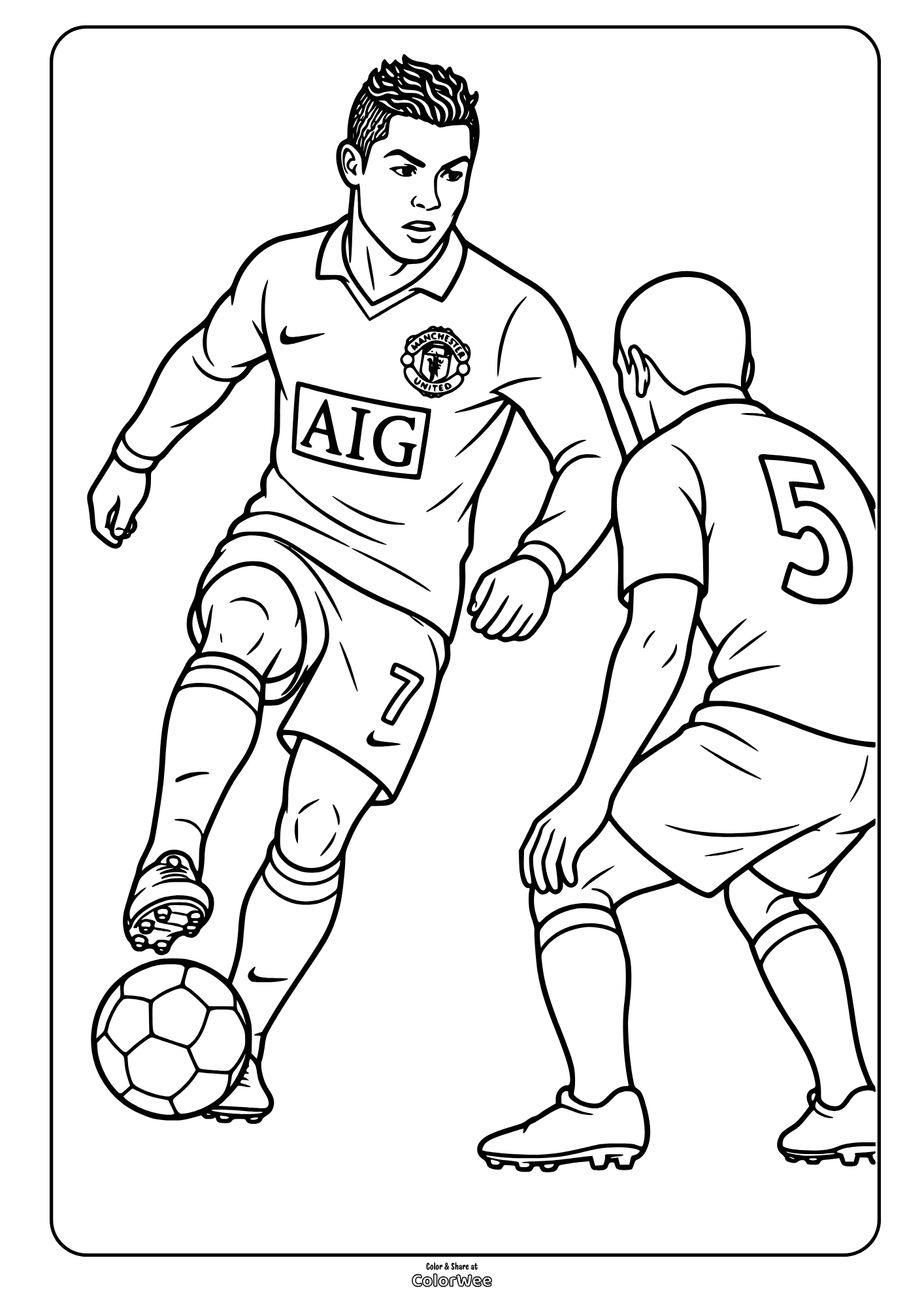 Cristiano Ronaldo Manchester United soccer coloring page with ball