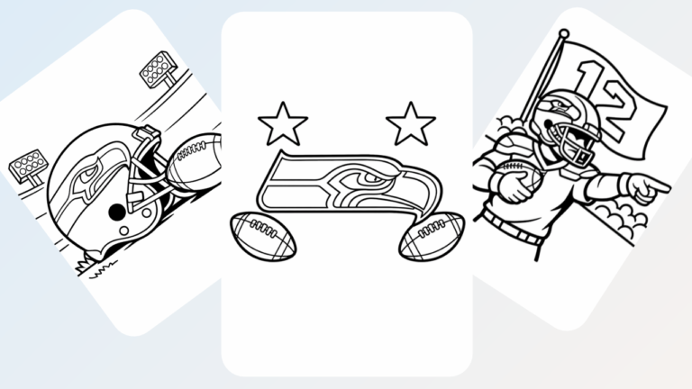 Seattle Seahawks coloring pages collection: helmets, logo, symbols and mascots.