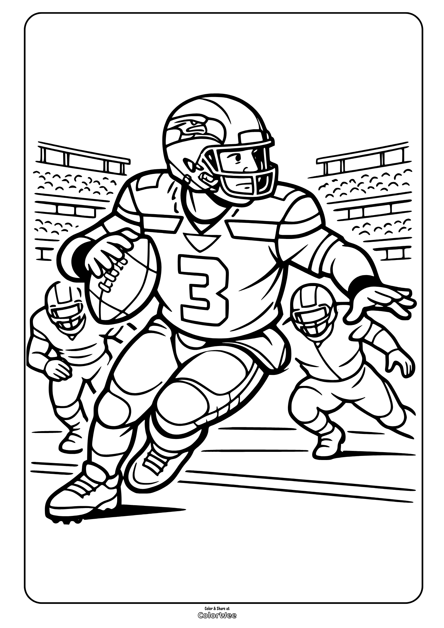 American football quarterback running with ball coloring sheet, free Seattle Seahawks printable