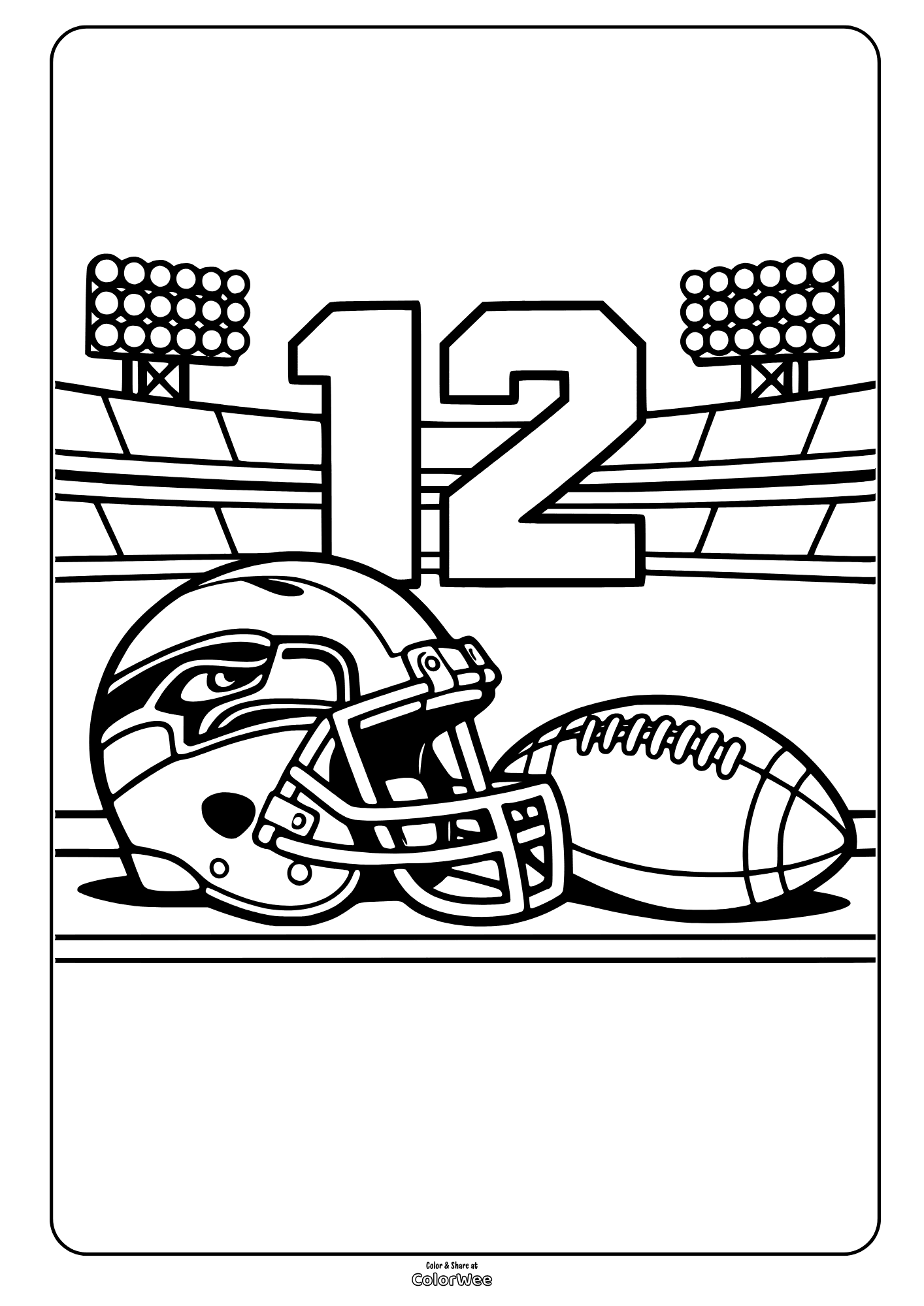 NFL Football helmet and ball with number 12 - Seahawks stadium coloring sheet