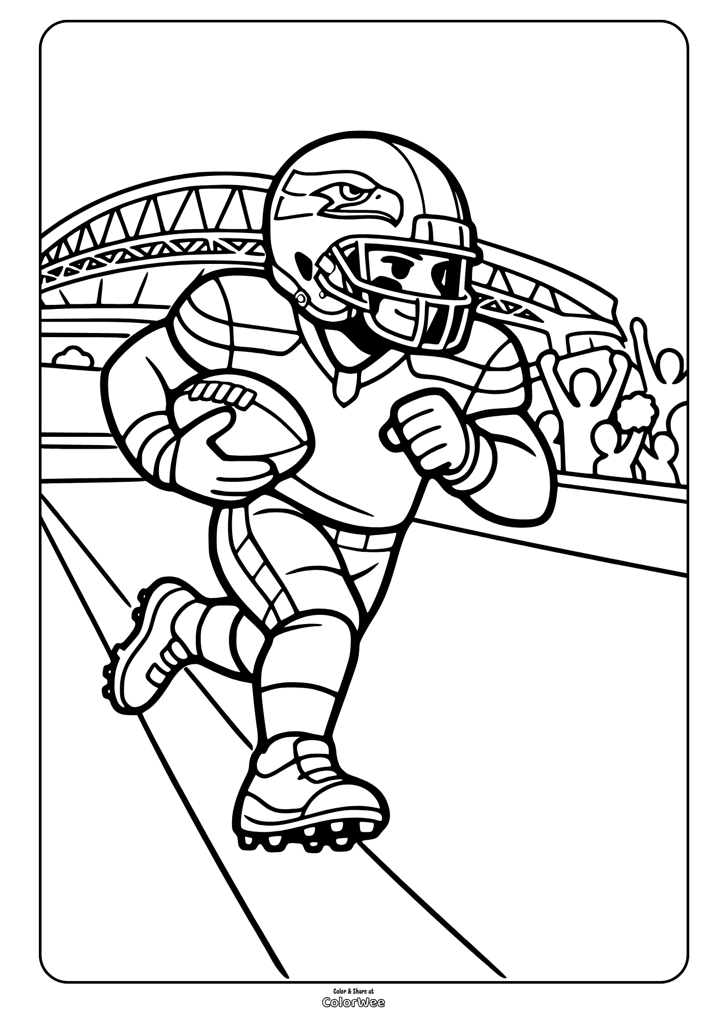 American football player running in Seahawks stadium coloring sheet