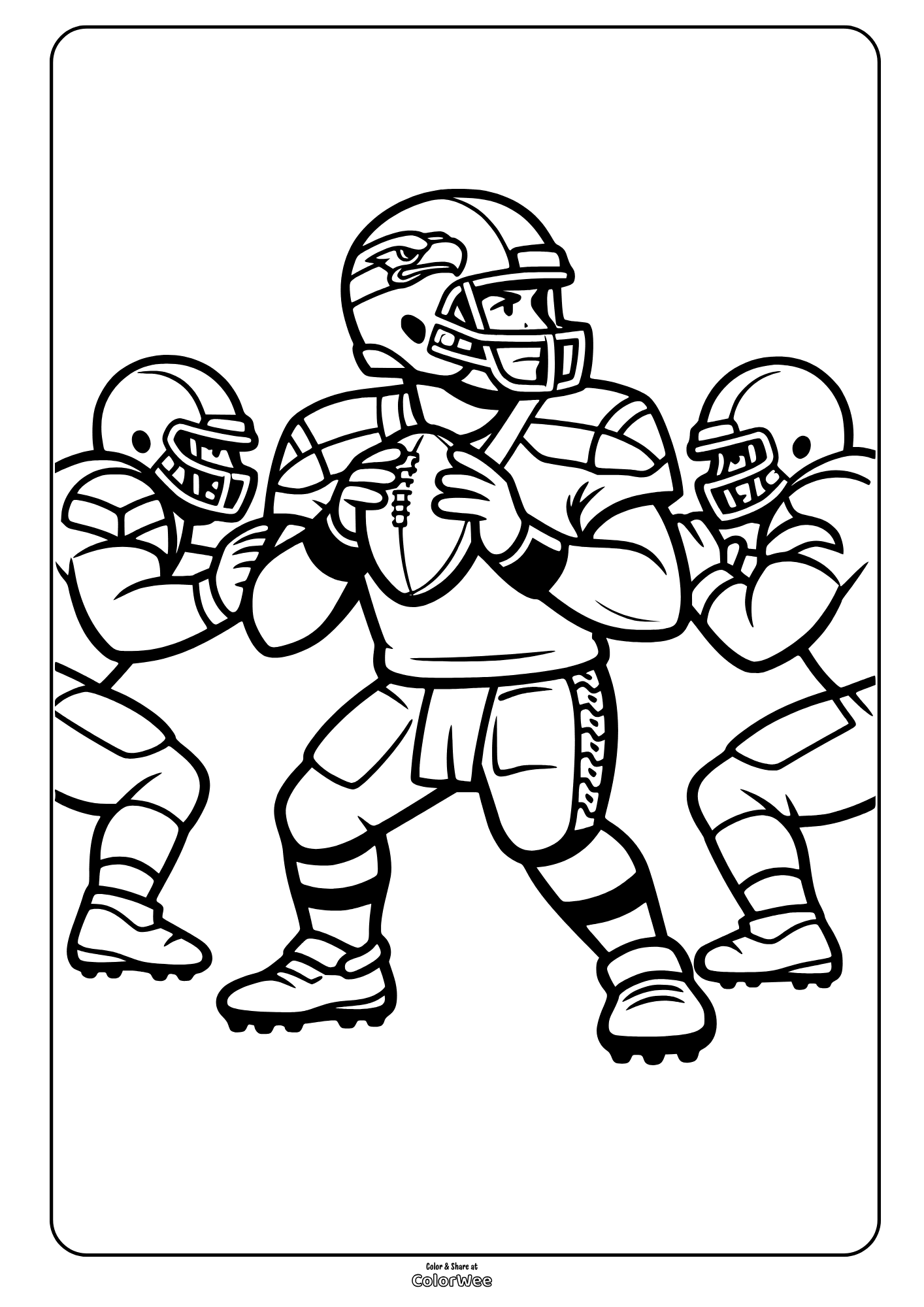 Free printable American football quarterback coloring sheet for kids