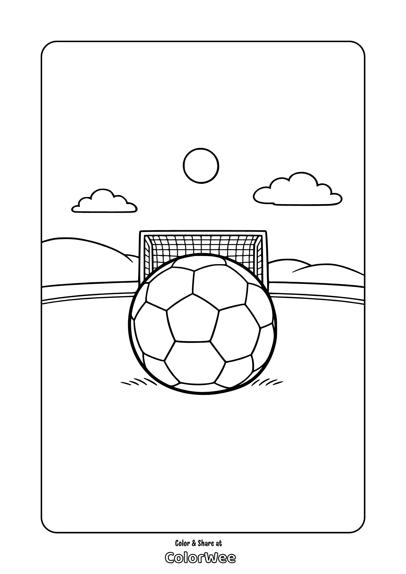 Printable soccer ball and goal coloring page f