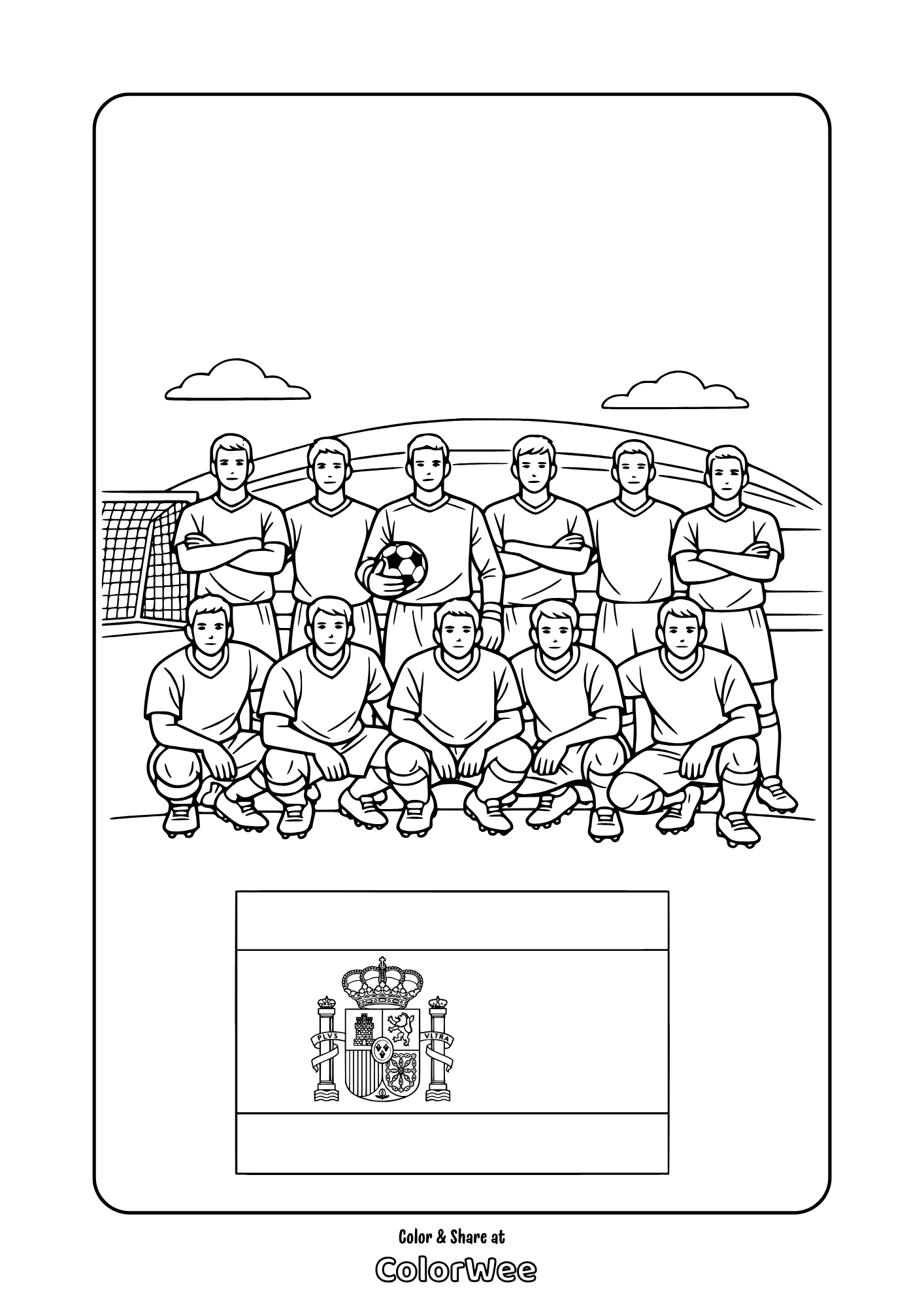Spanish soccer team and flag coloring page