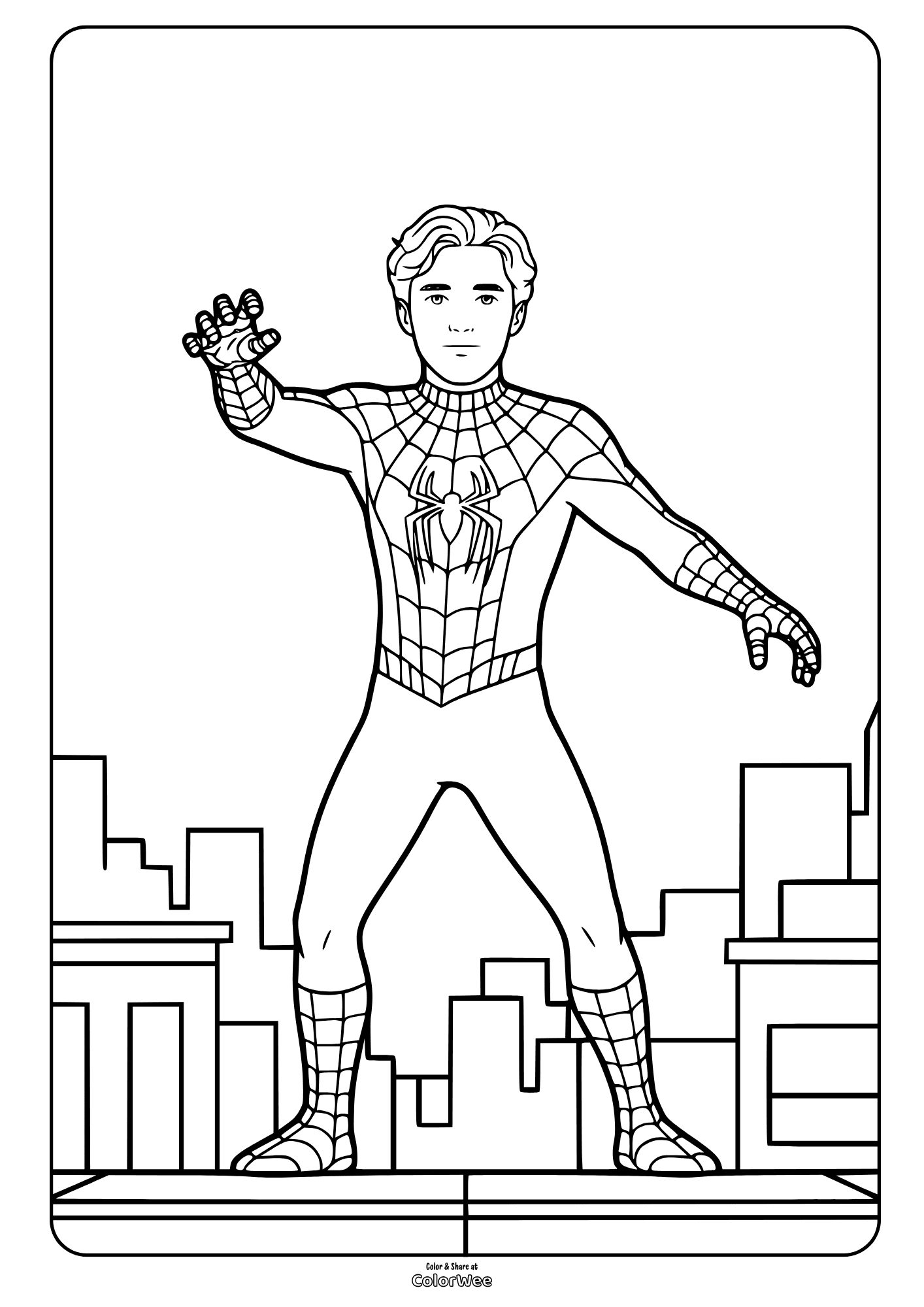 Spider-Man in Brand New Day movie on city rooftop coloring page .