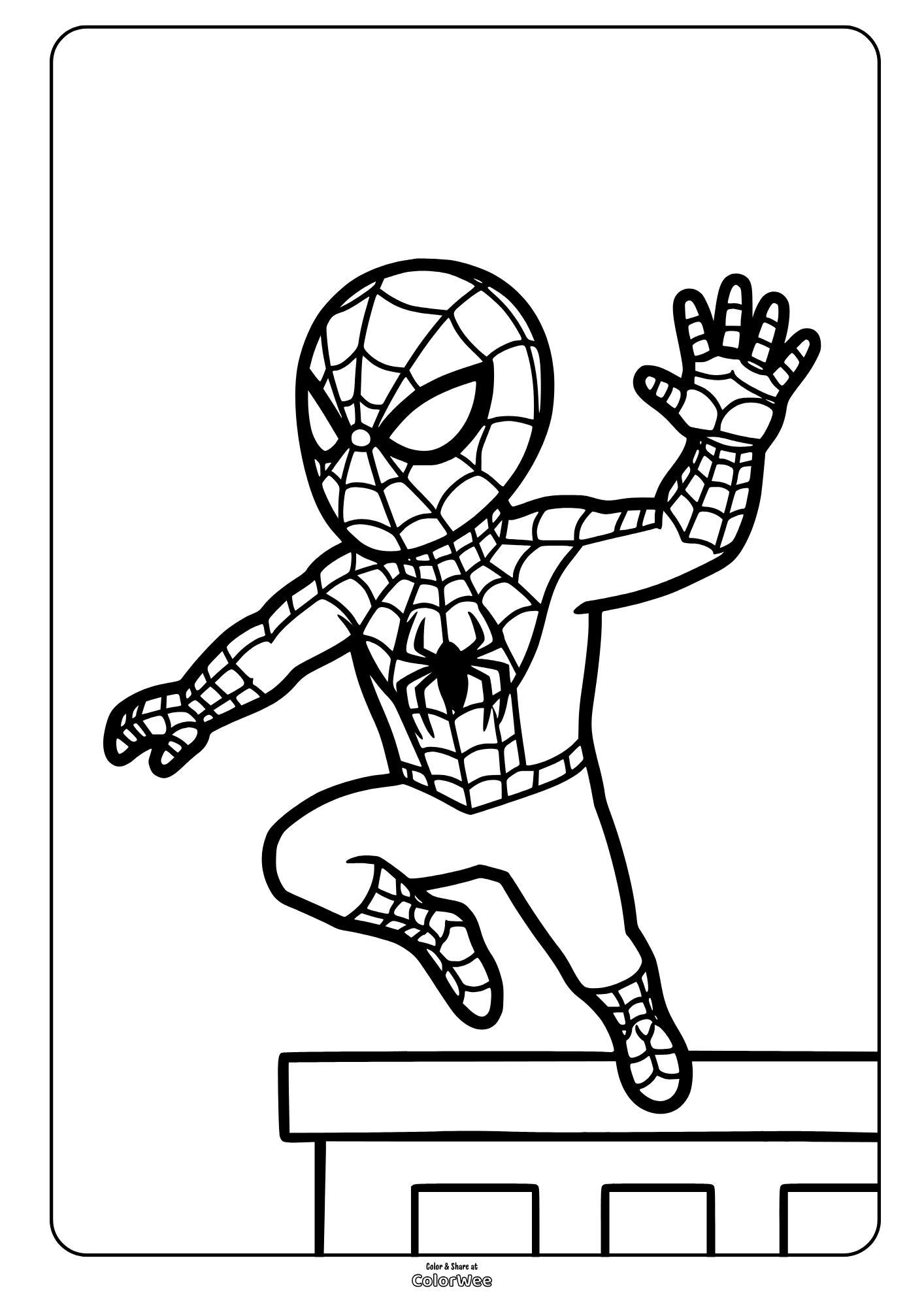 Spider-Man rooftop jump coloring page.