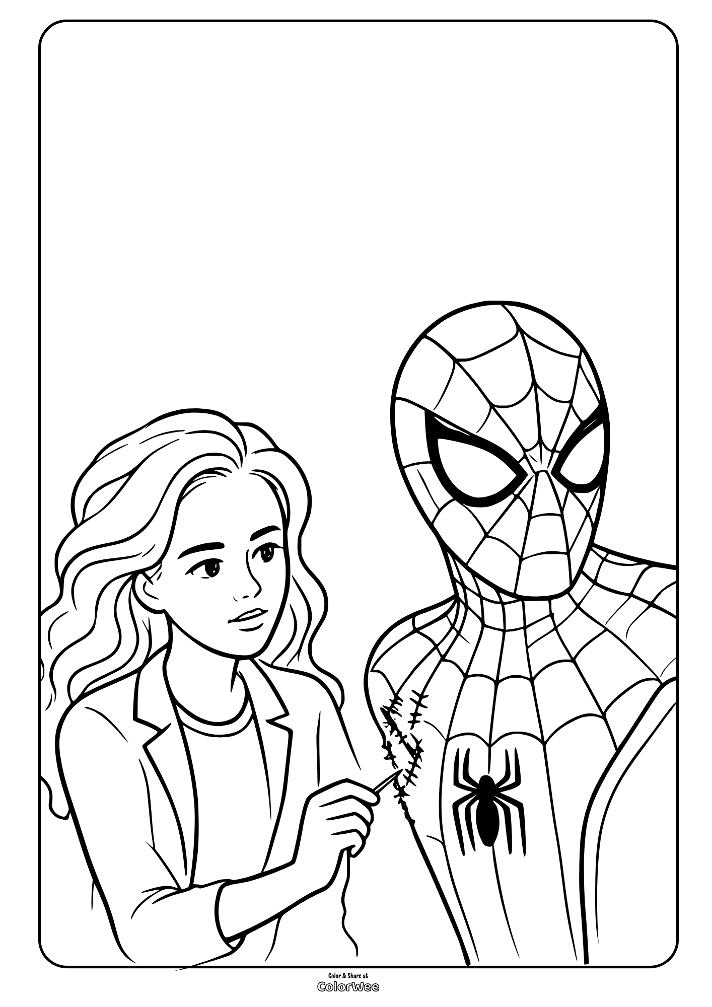 Spider-Man suit stitched by Mary Jane coloring page