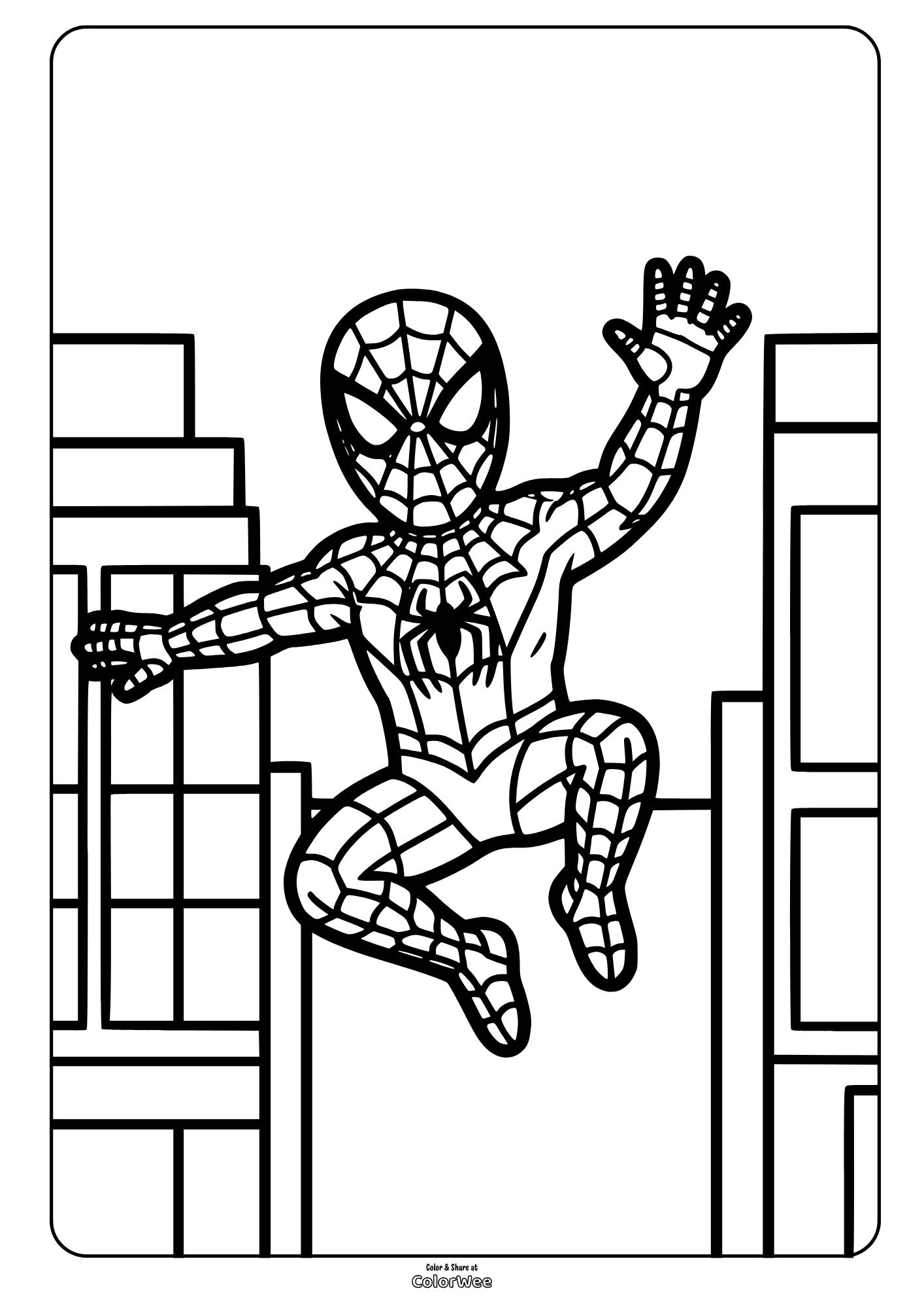 Spider-Man city action coloring page.