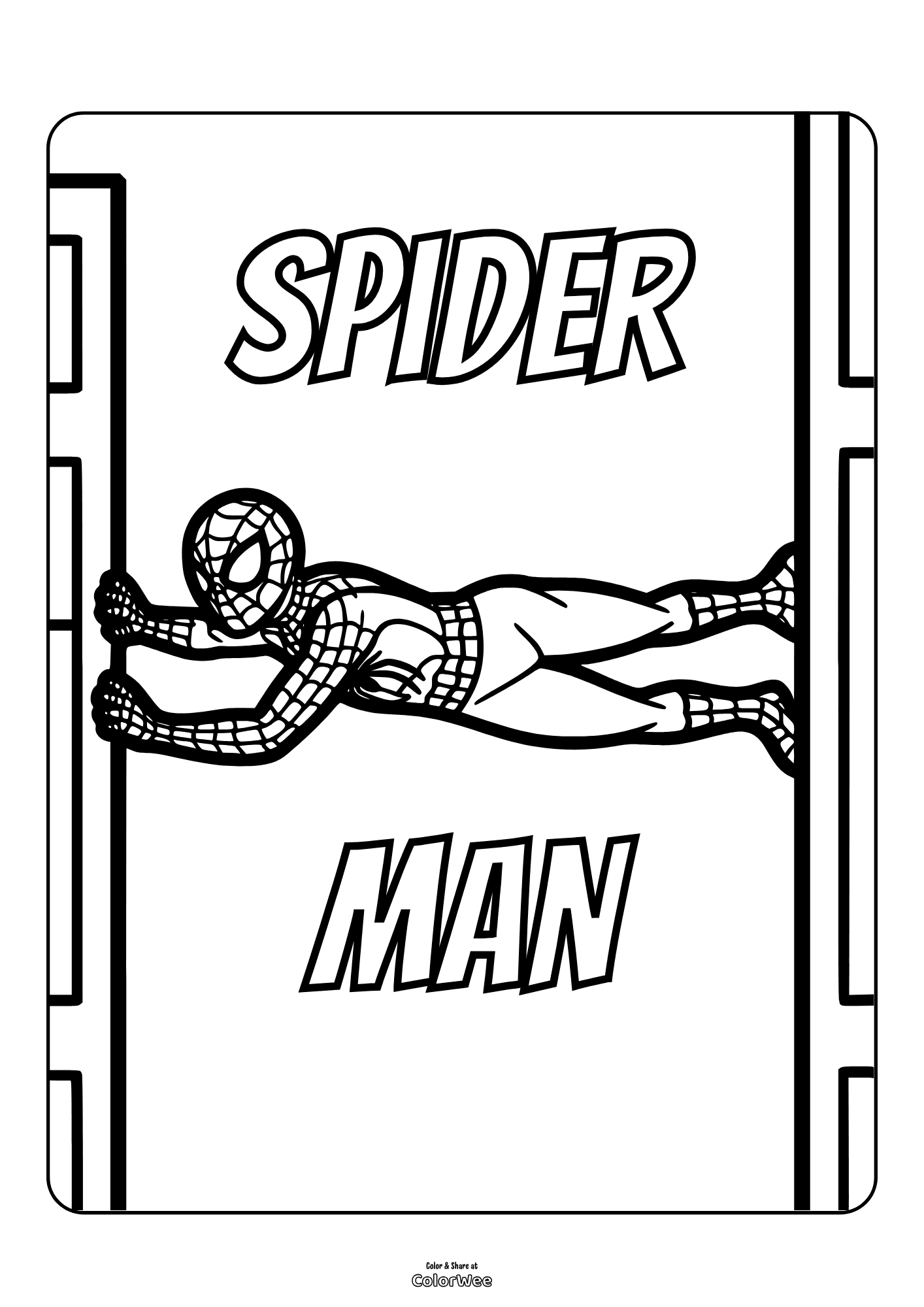 Spider-Man action coloring sheet, printable superhero page for kids