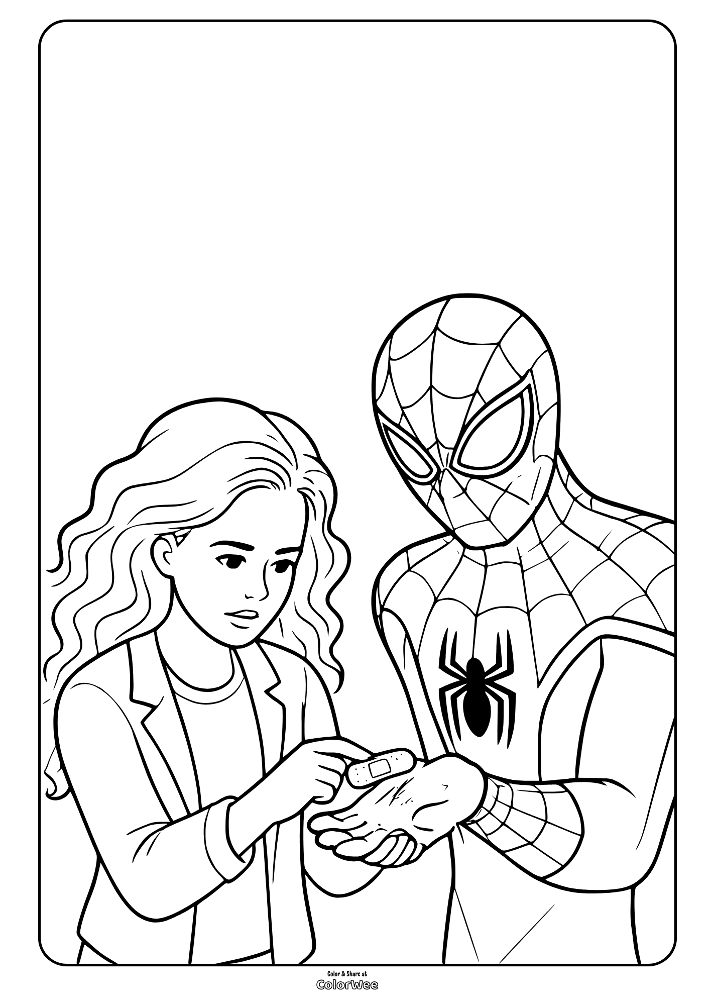 Spider-Man gets a bandage from Mary Jane