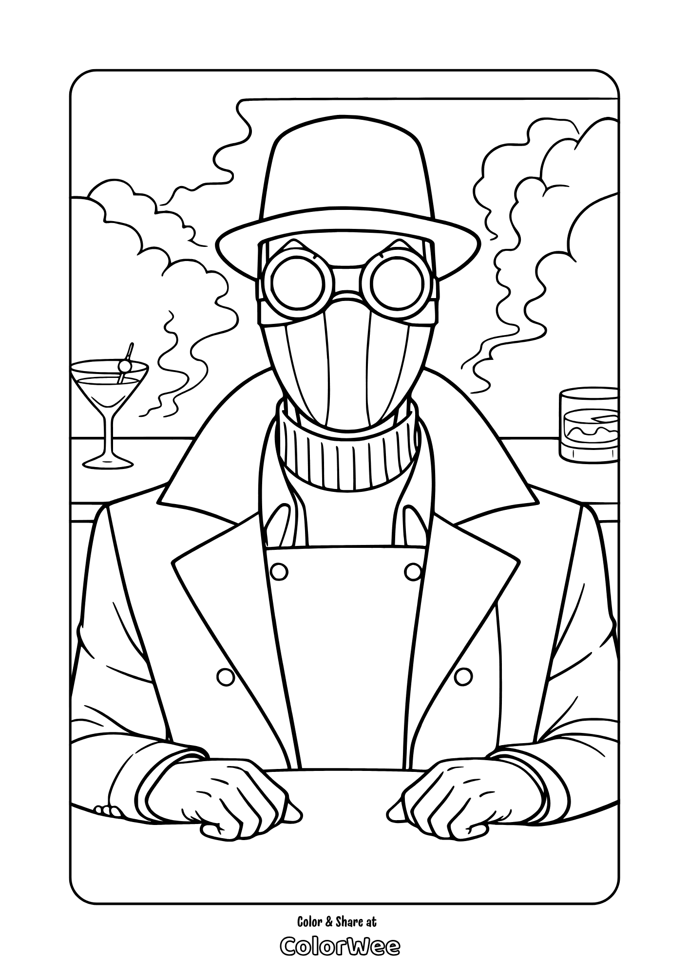 Mysterious Spider-Noir detective with hat and goggles coloring page