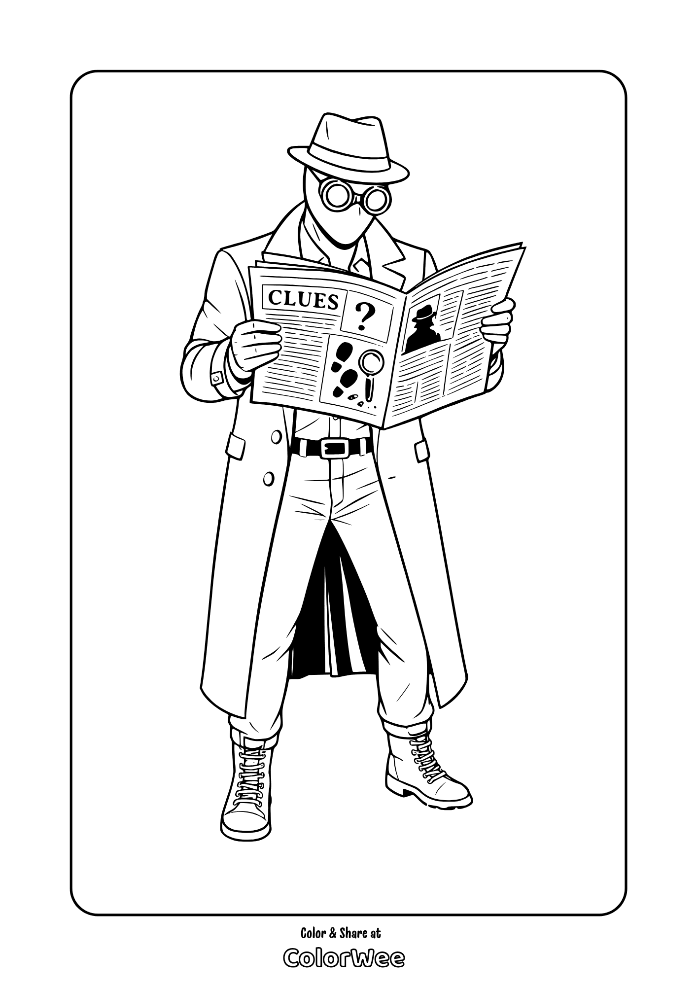 Mystery Spider-Noir reading clues newspaper coloring page for kids and adults
