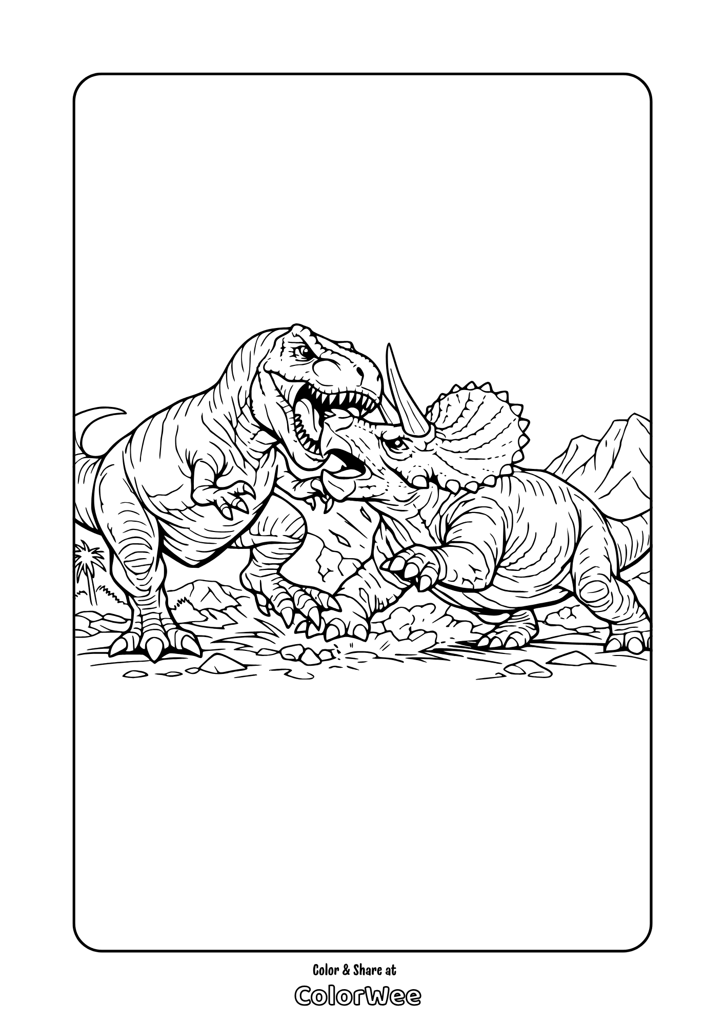 t rex fight coloring page Printable T. rex vs Triceratops dinosaur battle coloring page for kids