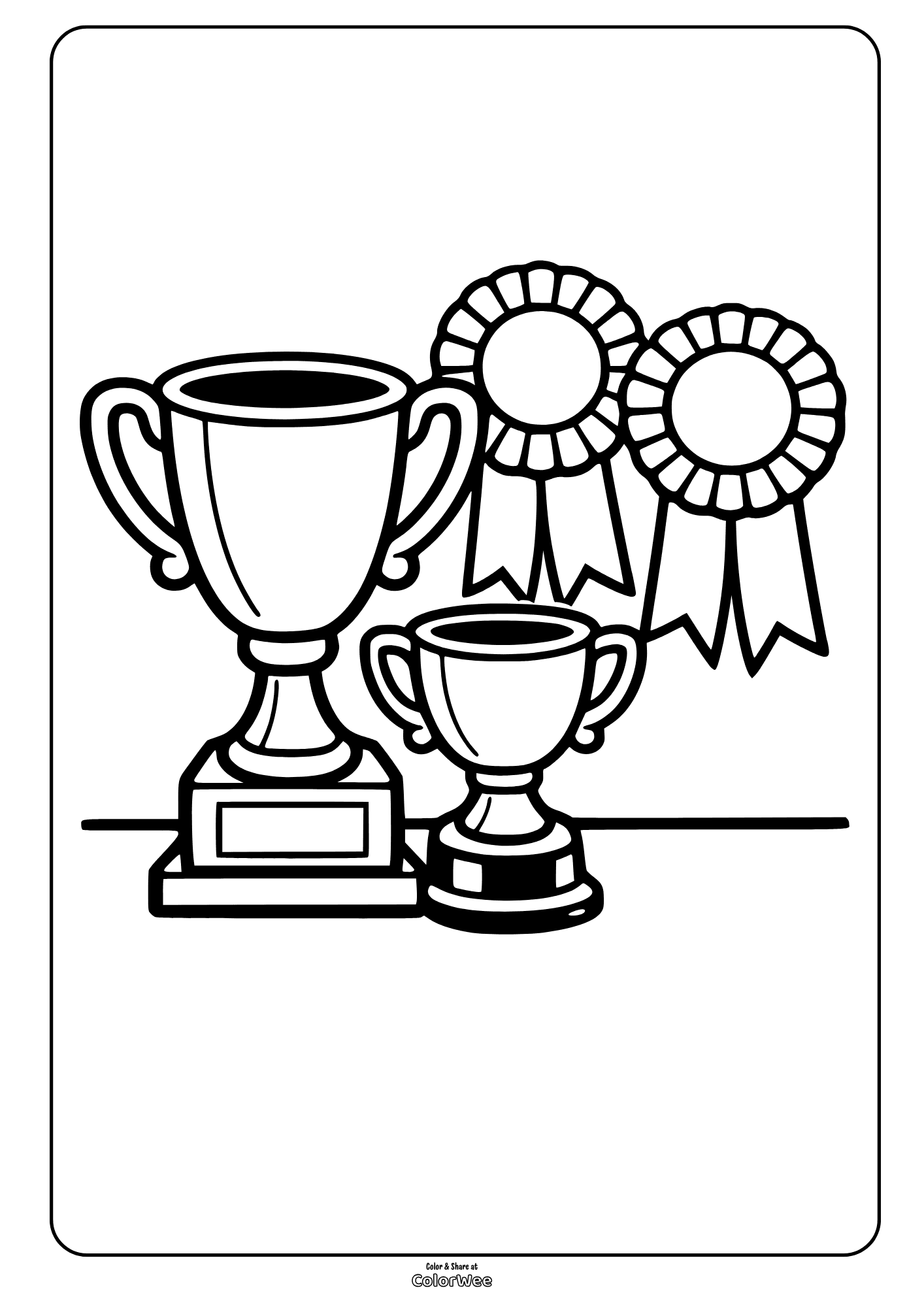 Trophies and award ribbons coloring sheet for kids to print and color
