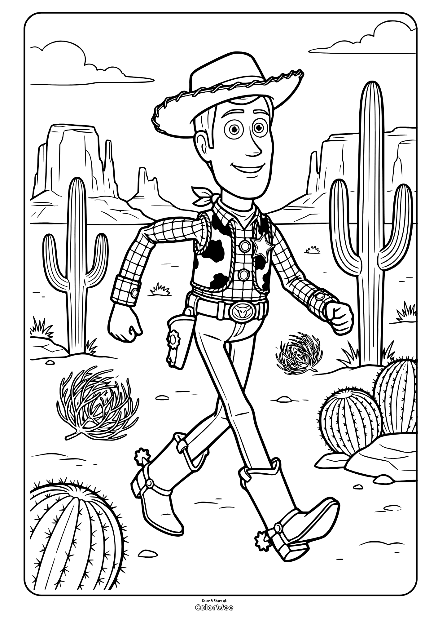 Toy Story 5 Woody cowboy desert coloring page